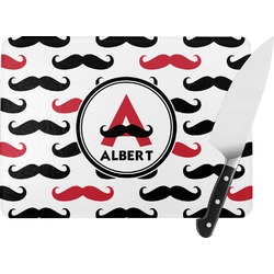 Mustache Print Rectangular Glass Cutting Board - Large - 15.25"x11.25" w/ Name and Initial