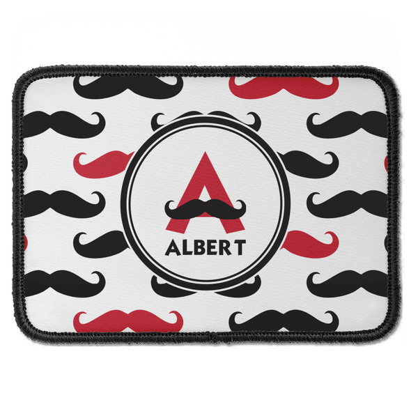 Custom Mustache Print Iron On Rectangle Patch w/ Name and Initial