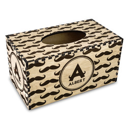 Mustache Print Wood Tissue Box Cover - Rectangle (Personalized)