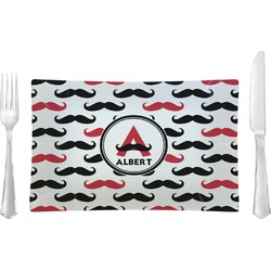 Mustache Print Glass Rectangular Lunch / Dinner Plate (Personalized)