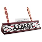 Mustache Print Red Mahogany Nameplate with Business Card Holder (Personalized)