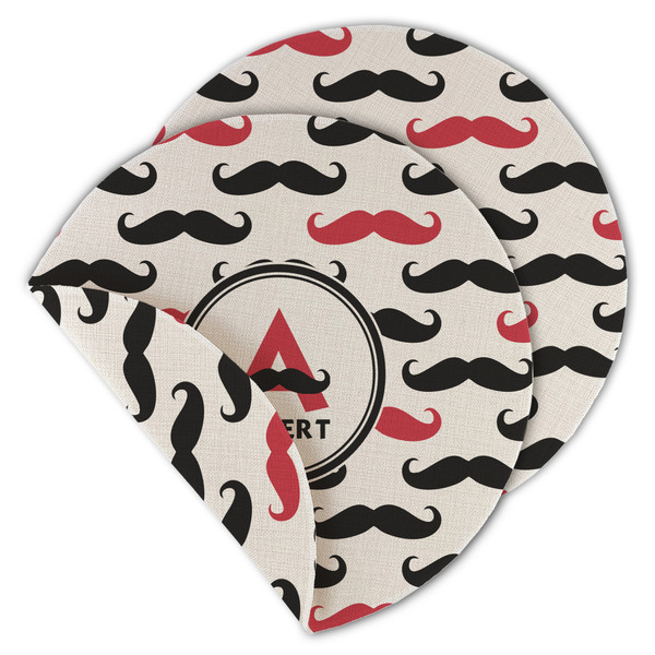 Custom Mustache Print Round Linen Placemat - Double Sided (Personalized)