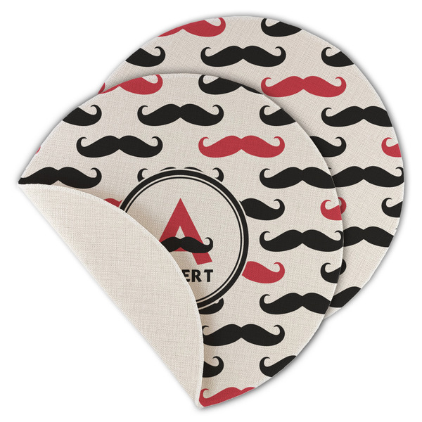 Custom Mustache Print Round Linen Placemat - Single Sided - Set of 4 (Personalized)