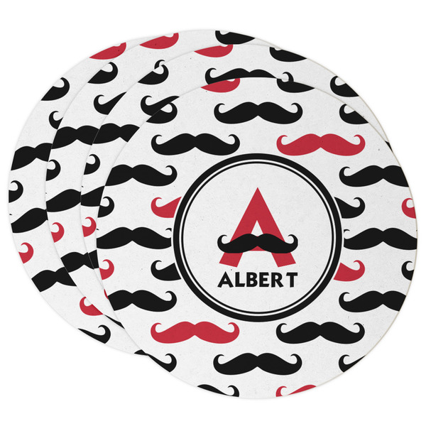 Custom Mustache Print Round Paper Coasters w/ Name and Initial