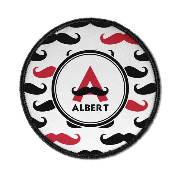 Custom Mustache Print Iron On Round Patch w/ Name and Initial