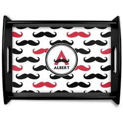 Mustache Print Black Wooden Tray - Large (Personalized)