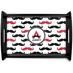 Mustache Print Black Wooden Tray - Small (Personalized)