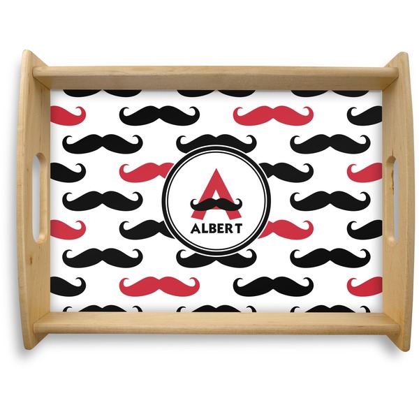 Custom Mustache Print Natural Wooden Tray - Large (Personalized)