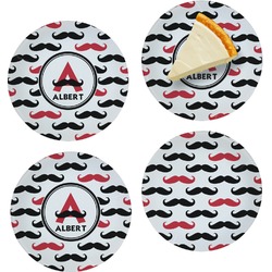 Mustache Print Set of 4 Glass Appetizer / Dessert Plate 8" (Personalized)