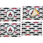 Mustache Print Set of 4 Glass Rectangular Appetizer / Dessert Plate (Personalized)