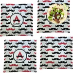 Mustache Print Set of 4 Glass Square Lunch / Dinner Plate 9.5" (Personalized)