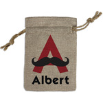 Mustache Print Small Burlap Gift Bag - Front (Personalized)