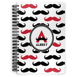 Mustache Print Spiral Notebook - 7x10 w/ Name and Initial