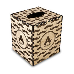 Mustache Print Wood Tissue Box Cover - Square (Personalized)