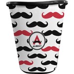 Mustache Print Waste Basket - Double Sided (Black) (Personalized)