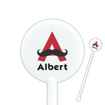 Mustache Print 5.5" Round Plastic Stir Sticks - White - Single Sided (Personalized)