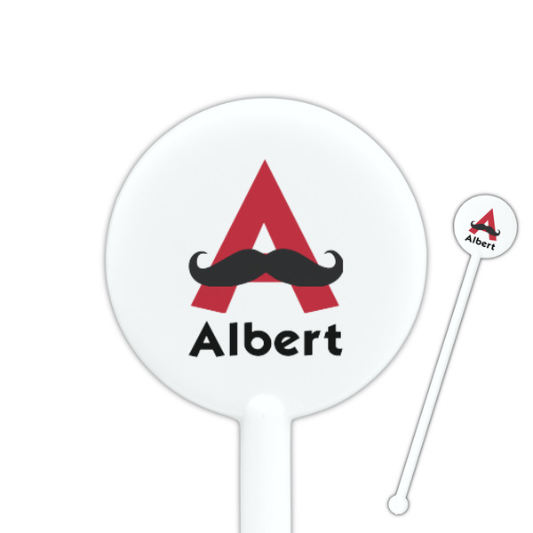 Custom Mustache Print 5.5" Round Plastic Stir Sticks - White - Double Sided (Personalized)