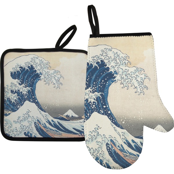 Custom Great Wave off Kanagawa Right Oven Mitt & Pot Holder Set