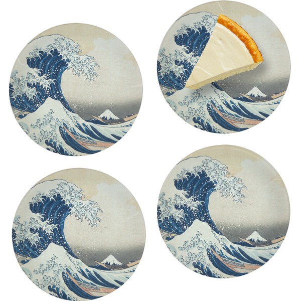 Custom Great Wave off Kanagawa Set of 4 Glass Appetizer / Dessert Plate 8"