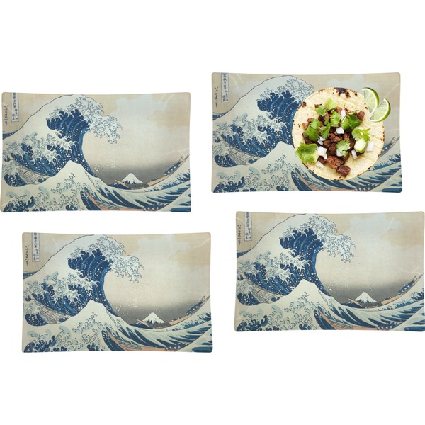 Custom Great Wave off Kanagawa Set of 4 Glass Rectangular Lunch / Dinner Plate