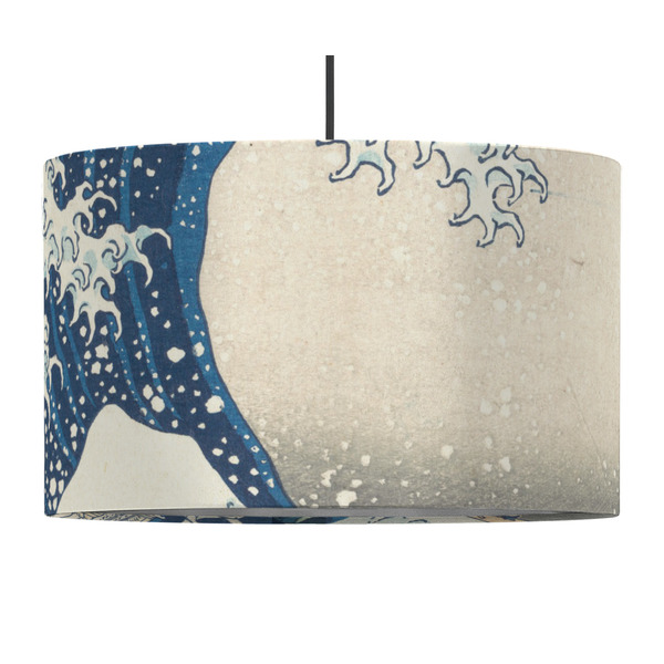 Custom Great Wave off Kanagawa 12" Drum Pendant Lamp - Fabric