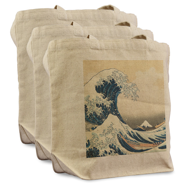 Custom Great Wave off Kanagawa Reusable Cotton Grocery Bags - Set of 3