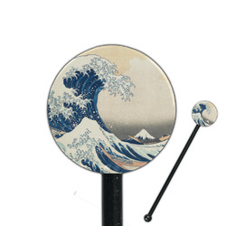 Great Wave off Kanagawa 5.5" Round Plastic Stir Sticks - Black - Double Sided