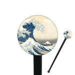 Great Wave off Kanagawa 7" Round Plastic Stir Sticks - Black - Double Sided