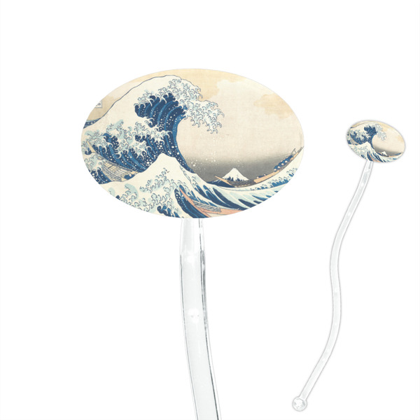 Custom Great Wave off Kanagawa 7" Oval Plastic Stir Sticks - Clear