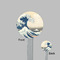 Great Wave off Kanagawa Clear Plastic 7" Stir Stick - Round - Front & Back