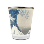 Great Wave off Kanagawa Glass Shot Glass - 1.5 oz - with Gold Rim - Set of 4