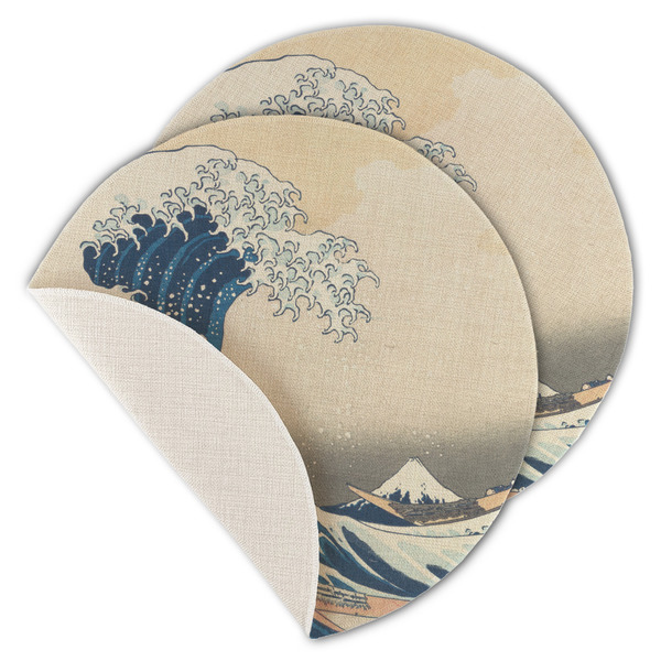 Custom Great Wave off Kanagawa Round Linen Placemat - Single Sided - Set of 4