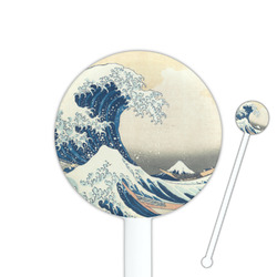 Great Wave off Kanagawa 5.5" Round Plastic Stir Sticks - White - Single Sided