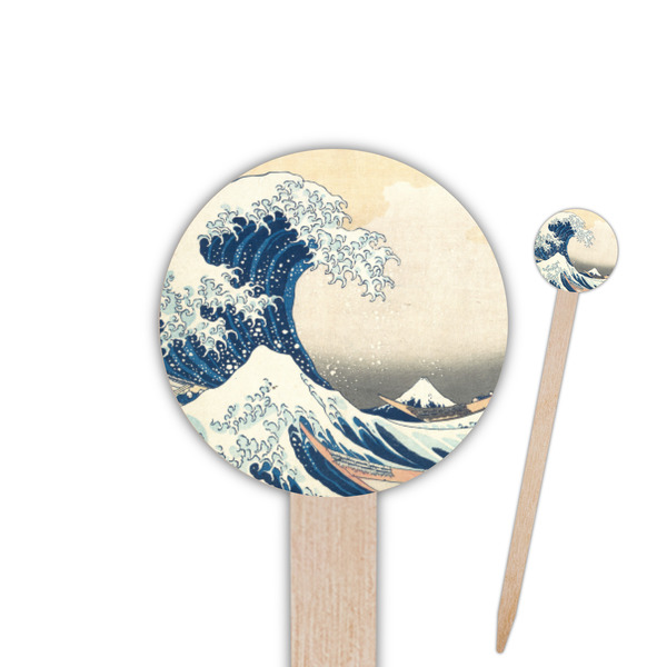 Custom Great Wave off Kanagawa 6" Round Wooden Food Picks - Double Sided