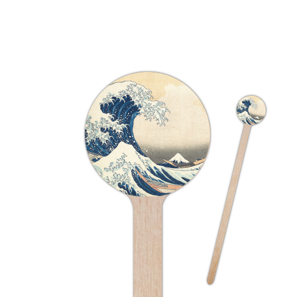 Custom Great Wave off Kanagawa 7.5" Round Wooden Stir Sticks - Double Sided