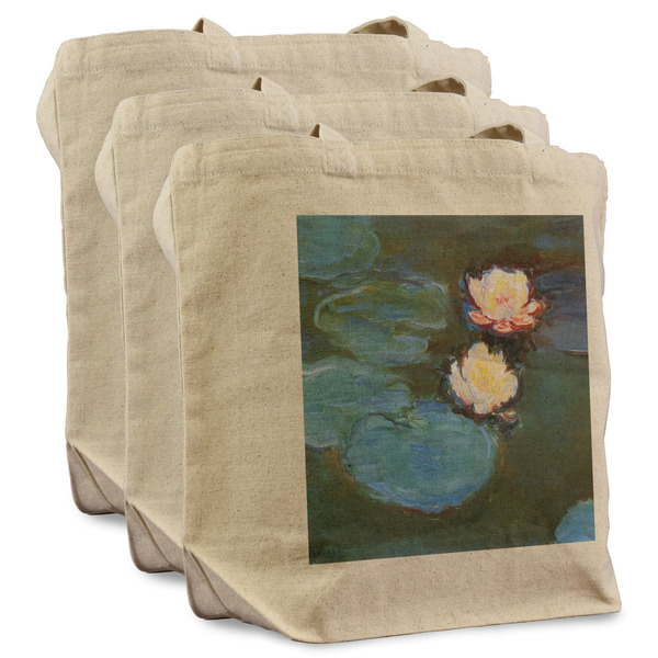 Custom Water Lilies #2 Reusable Cotton Grocery Bags - Set of 3