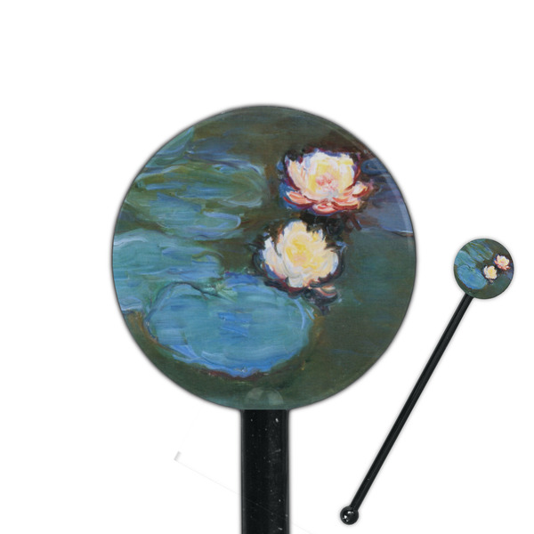 Custom Water Lilies #2 5.5" Round Plastic Stir Sticks - Black - Double Sided