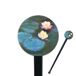 Water Lilies #2 7" Round Plastic Stir Sticks - Black - Single Sided