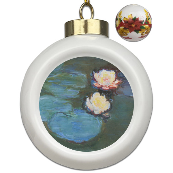 Custom Water Lilies #2 Ceramic Ball Ornaments - Poinsettia Garland