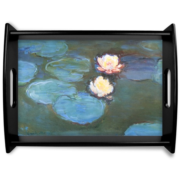 Custom Water Lilies #2 Black Wooden Tray - Large