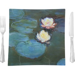 Water Lilies #2 9.5" Glass Square Lunch / Dinner Plate- Single or Set of 4