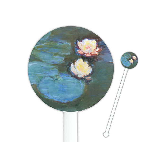 Custom Water Lilies #2 5.5" Round Plastic Stir Sticks - White - Double Sided