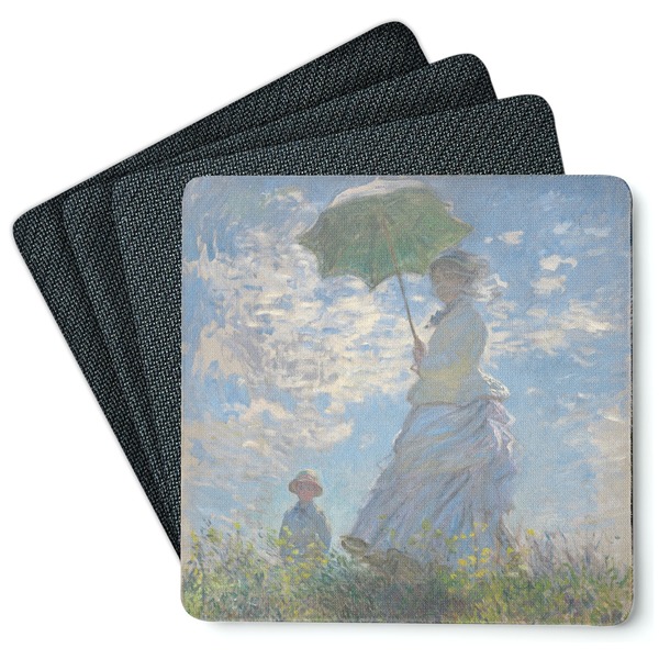 Custom Promenade Woman by Claude Monet Square Rubber Backed Coasters - Set of 4