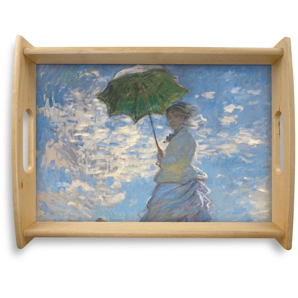 Custom Promenade Woman by Claude Monet Natural Wooden Tray - Large