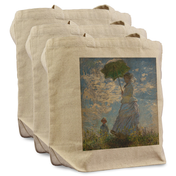 Custom Promenade Woman by Claude Monet Reusable Cotton Grocery Bags - Set of 3