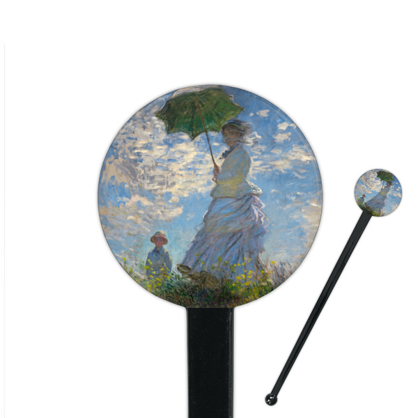 Custom Promenade Woman by Claude Monet 7" Round Plastic Stir Sticks - Black - Double Sided