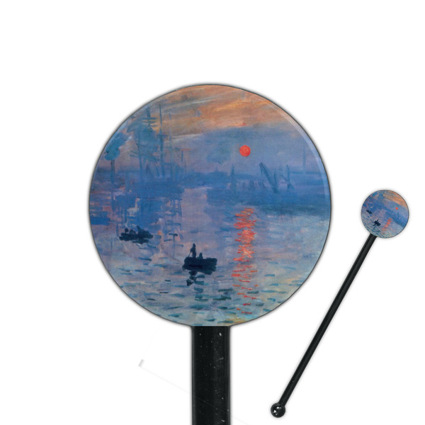 Custom Impression Sunrise by Claude Monet 5.5" Round Plastic Stir Sticks - Black - Single Sided