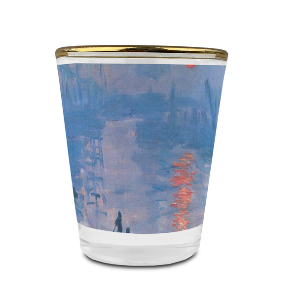 Custom Impression Sunrise by Claude Monet Glass Shot Glass - 1.5 oz - with Gold Rim - Single