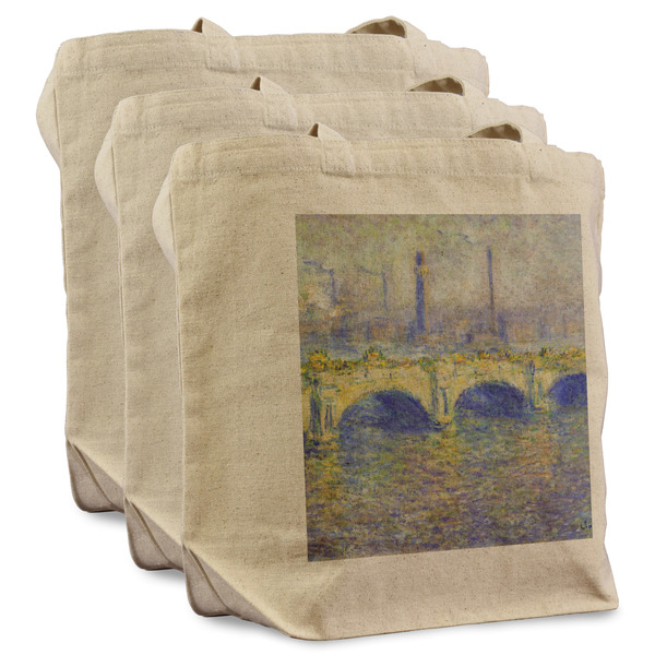 Custom Waterloo Bridge by Claude Monet Reusable Cotton Grocery Bags - Set of 3