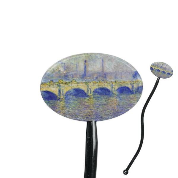 Custom Waterloo Bridge by Claude Monet 7" Oval Plastic Stir Sticks - Black - Double Sided